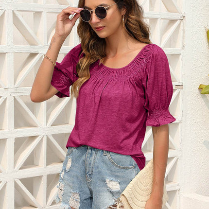 Ruched Short Sleeve Blouse - MimiStylez