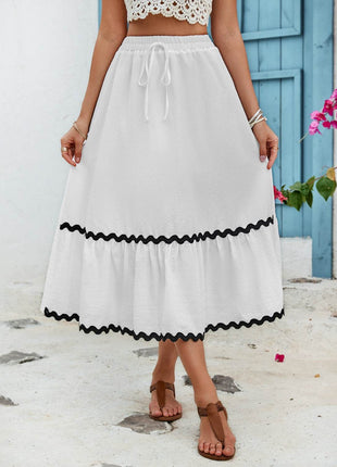 Tied Contrast Trim High Waist Skirt - MimiStylez