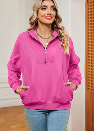 Half Zip Dropped Shoulder Sweatshirt - MimiStylez
