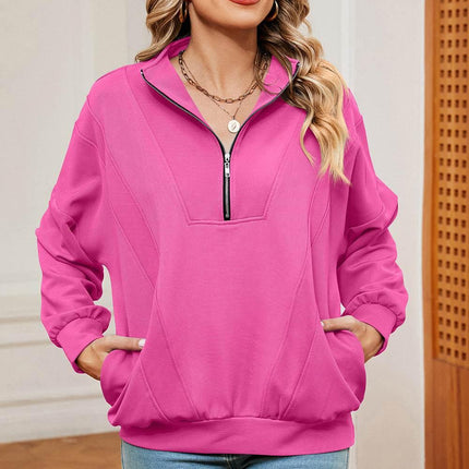 Half Zip Dropped Shoulder Sweatshirt - MimiStylez