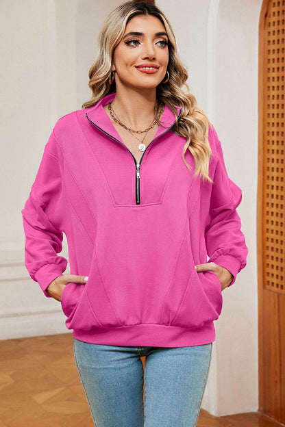 Half Zip Dropped Shoulder Sweatshirt - MimiStylez