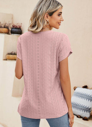 Eyelet Petal Sleeve V-Neck Knit Top - MimiStylez