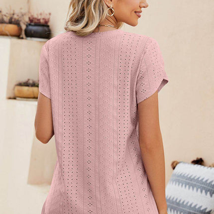 Eyelet Petal Sleeve V-Neck Knit Top - MimiStylez