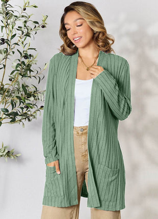Basic Bae Full Size Ribbed Open Front Cardigan with Pockets - MimiStylez