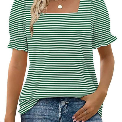 Simple U-neck Petal Sleeve Loose T-shirt - MimiStylez