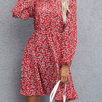 Floral Mock Neck Long Sleeve Dress - MimiStylez