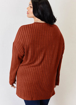 Basic Bae Full Size Ribbed Half Button Long Sleeve High-Low T-Shirt - MimiStylez