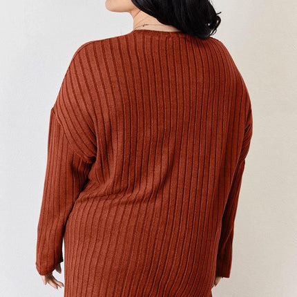 Basic Bae Full Size Ribbed Half Button Long Sleeve High-Low T-Shirt - MimiStylez