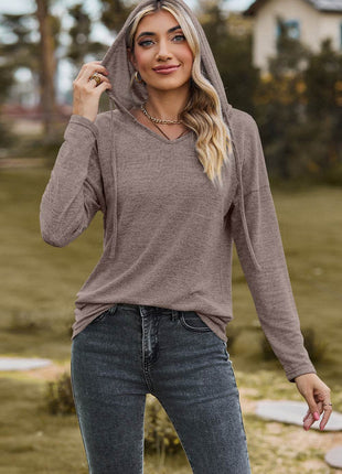 Drawstring Dropped Shoulder Hooded T-Shirt - MimiStylez