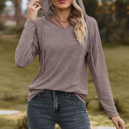 Drawstring Dropped Shoulder Hooded T-Shirt - MimiStylez