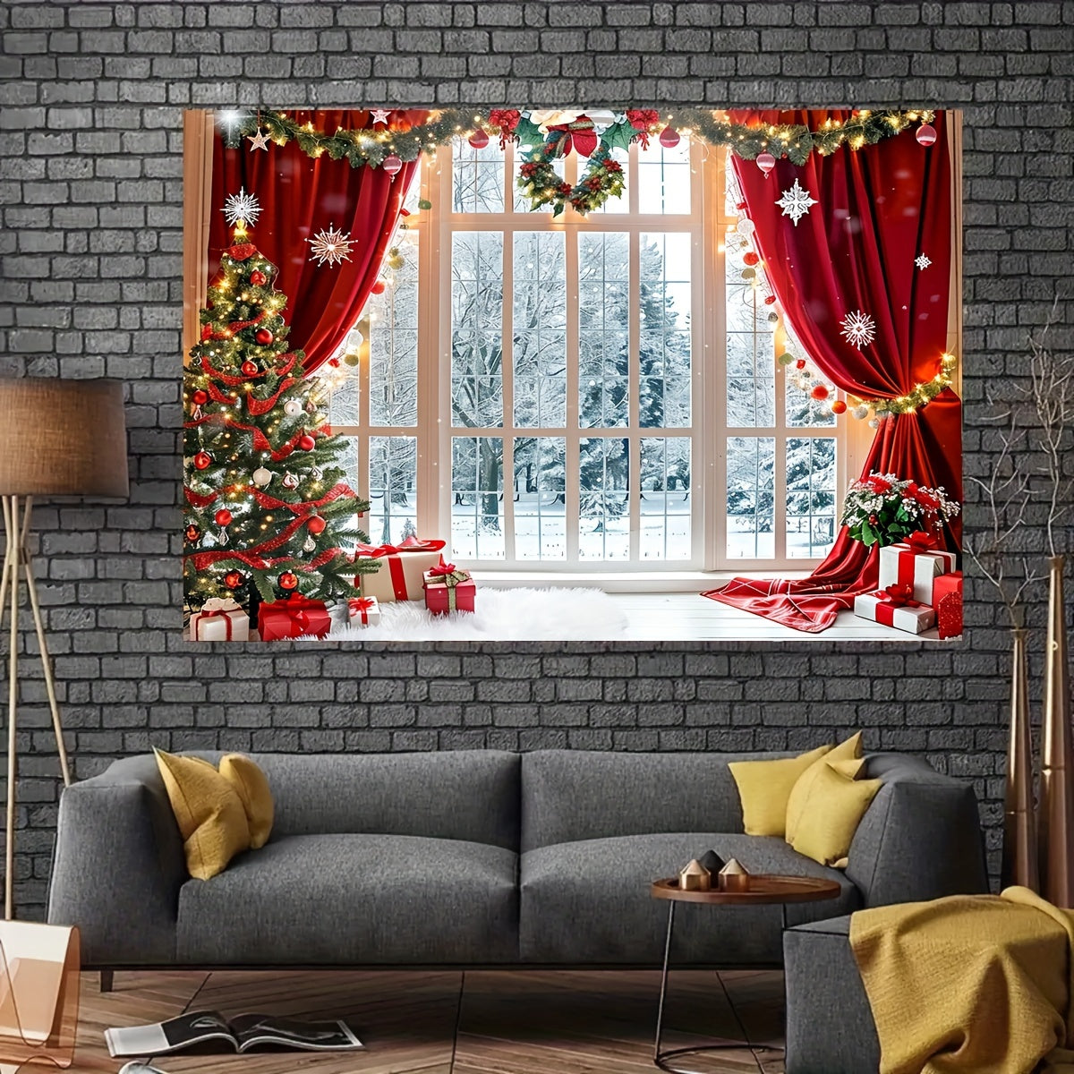 Christmas Holiday Backdrop Banner - Polyester Winter Snow Scene for Photography, Multipurpose Xmas Tree and Decorations Party Background, No Electricity Required, Seasonal Fall and Winter Decor - 1PC