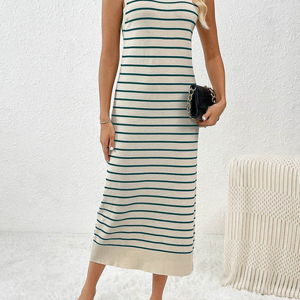 Round Neck Sleeve Midi Knit Dress - MimiStylez
