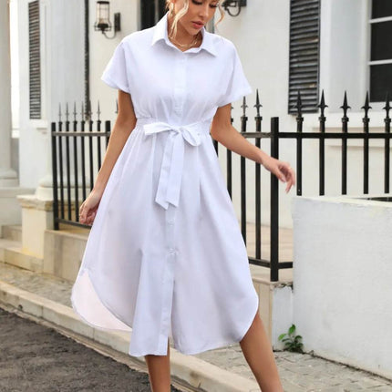 Tied Button Up Shirt Dress - MimiStylez