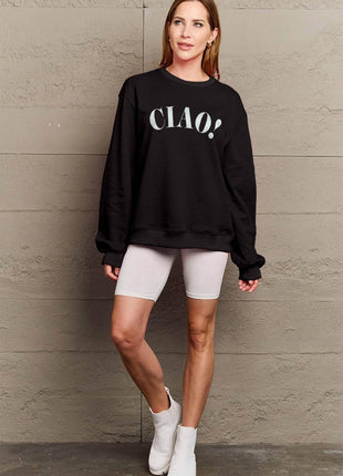 Simply Love Full Size CIAO！Round Neck Sweatshirt - MimiStylez