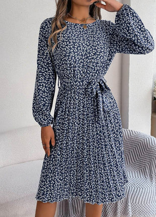 Ditsy Floral Tie Waist Pleated Dress - MimiStylez
