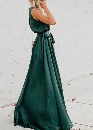 Surplice Tie Waist Maxi Dress - MimiStylez