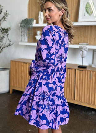 Double Take Full Size Printed Ruffle Hem Dress with Pocket - MimiStylez