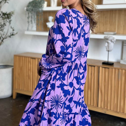 Double Take Full Size Printed Ruffle Hem Dress with Pocket - MimiStylez