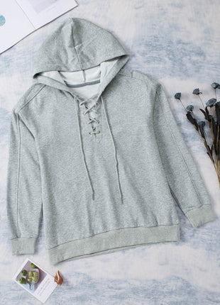 Lace-Up Dropped Shoulder Hoodie - MimiStylez