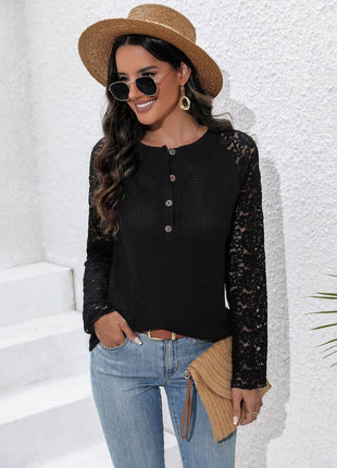 Half Button Raglan Sleeve Blouse - MimiStylez