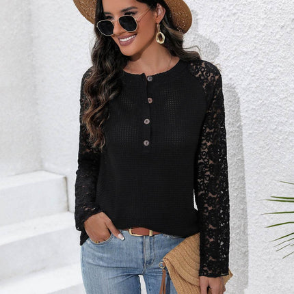 Half Button Raglan Sleeve Blouse - MimiStylez