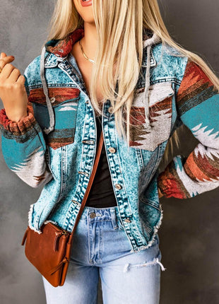 Drawstring Hooded Pocketed Denim Jacket - MimiStylez