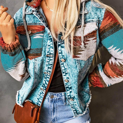 Drawstring Hooded Pocketed Denim Jacket - MimiStylez
