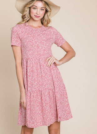 BOMBOM Printed Short Sleeve Mini Dress - MimiStylez