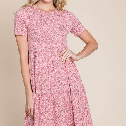 BOMBOM Printed Short Sleeve Mini Dress - MimiStylez