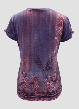 Printed Round Neck Short Sleeve T-Shirt - MimiStylez