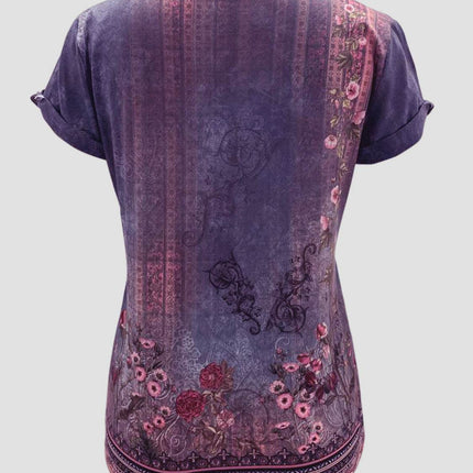 Printed Round Neck Short Sleeve T-Shirt - MimiStylez
