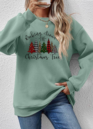Christmas Tree Graphic Round Neck Sweatshirt - MimiStylez