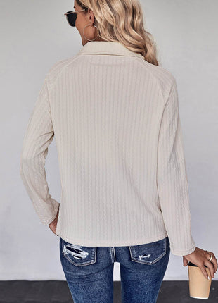Collared Neck Buttoned Long Sleeve Top - MimiStylez