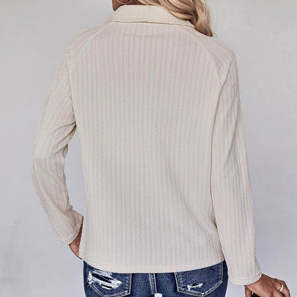 Collared Neck Buttoned Long Sleeve Top - MimiStylez