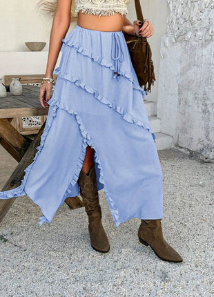 Devine Slit Drawstring Ruffled Skirt - MimiStylez