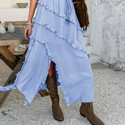 Devine Slit Drawstring Ruffled Skirt - MimiStylez