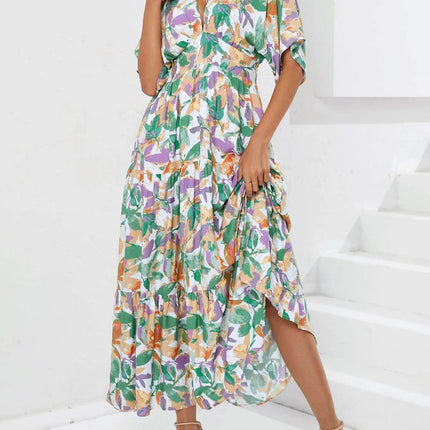 Floral Print V-neck Boho Midi Dress - MimiStylez