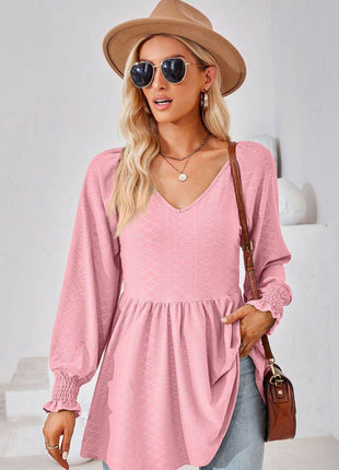 V-Neck Lantern Sleeve Blouse - MimiStylez