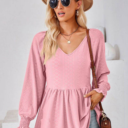 V-Neck Lantern Sleeve Blouse - MimiStylez