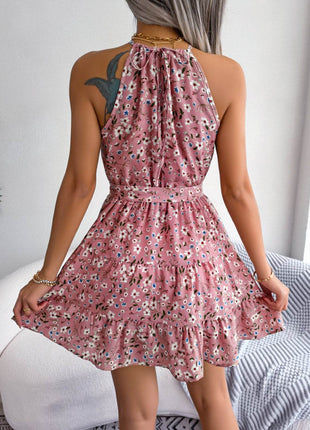 Tied Printed Grecian Neck Mini Dress - MimiStylez