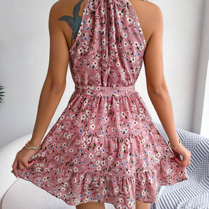 Tied Printed Grecian Neck Mini Dress - MimiStylez