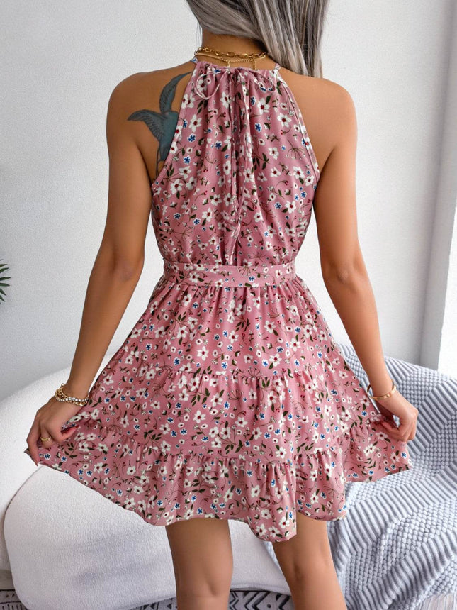 Tied Printed Grecian Neck Mini Dress - MimiStylez