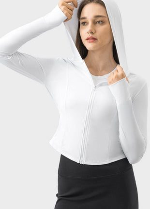 Pocketed Zip Up Hooded Long Sleeve Active Outerwear - MimiStylez