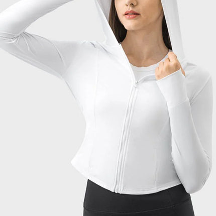Pocketed Zip Up Hooded Long Sleeve Active Outerwear - MimiStylez