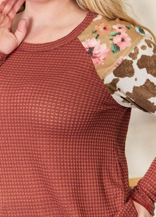 Hailey & Co Full Size Leopard Waffle-Knit Blouse - MimiStylez
