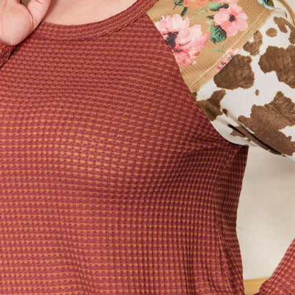 Hailey & Co Full Size Leopard Waffle-Knit Blouse - MimiStylez