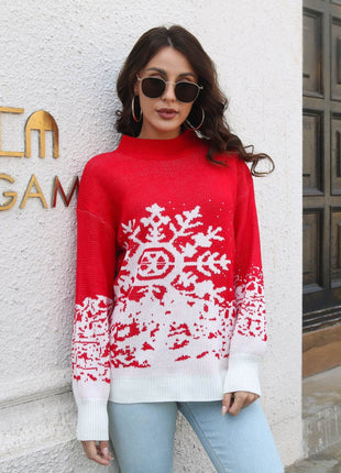 Snowflake Pattern Mock Neck Sweater - MimiStylez