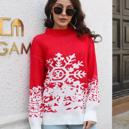 Snowflake Pattern Mock Neck Sweater - MimiStylez