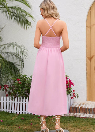 Crisscross Smocked Spaghetti Strap Dress - MimiStylez
