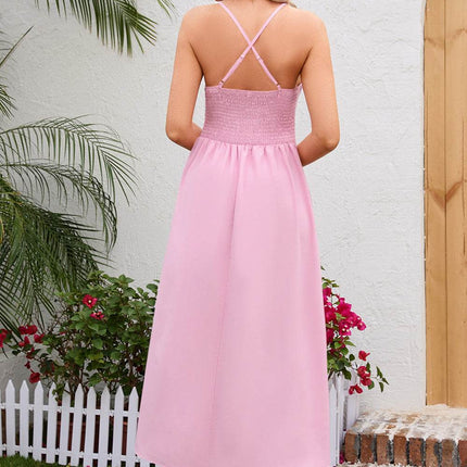 Crisscross Smocked Spaghetti Strap Dress - MimiStylez